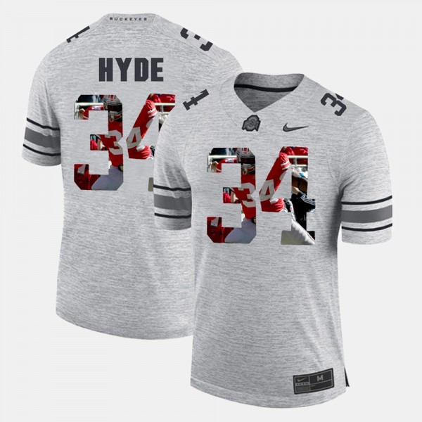 Ohio State Buckeyes CameCarlos Hyde Men's #34 Gray Pictorial Gridiron Fashion College Football Jersey 2404WASJ7